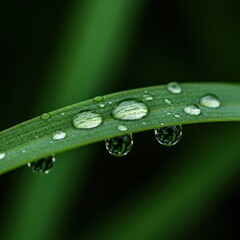 Sparkling morning dew drops beautifully reflect the light, resting on vibrant green foliage. A macro shot showing purity and freshness ,sunlight ,tiny ,moisture