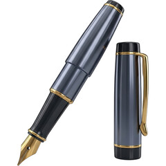 Elegant Blue and Gold Fountain Pen with Cap Removed.
