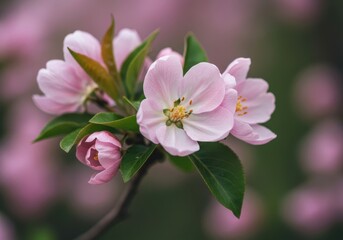 Obraz premium Soft focus view of blossoming springtime flowers with pastel petals and green leaves, representing renewal and seasonal warmth ,nature ,park ,tranquil
