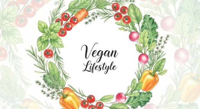 Vegetable frame with vegan lifestyle text for healthy eating. World Vegan Day concept. Organic food and cooking ingredient.