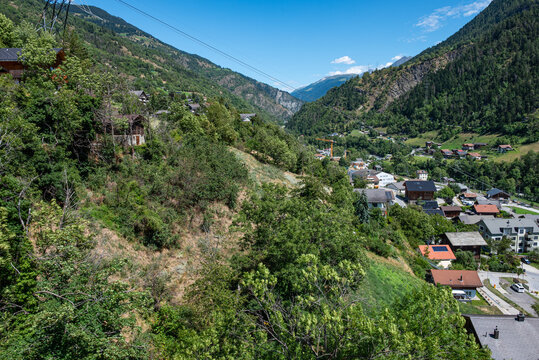 View of town of morel-filet in switzerland
