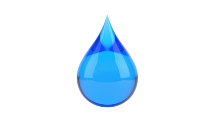 A single, luminous, blue teardrop floating against a stark black backdrop, digitally rendered with smooth gradient effects