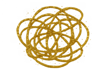 Golden glitter scribble doodle on transparent background representing celebration, luxury, and abstract art