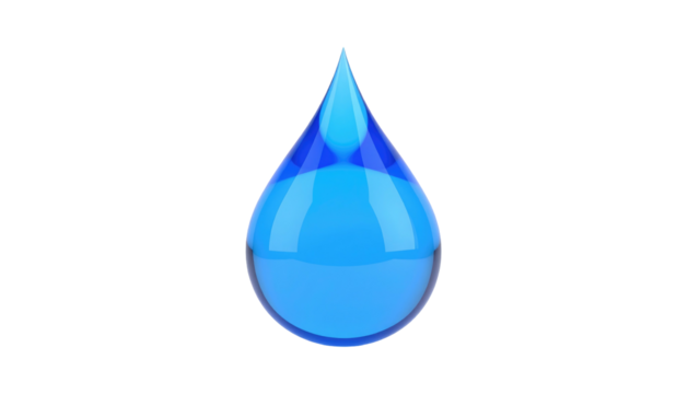 A single, luminous, blue teardrop floating against a stark black backdrop, digitally rendered with smooth gradient effects