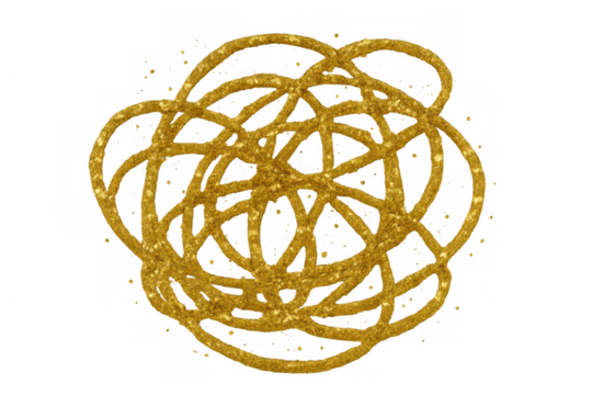 Golden glitter scribble doodle on transparent background representing celebration, luxury, and abstract art