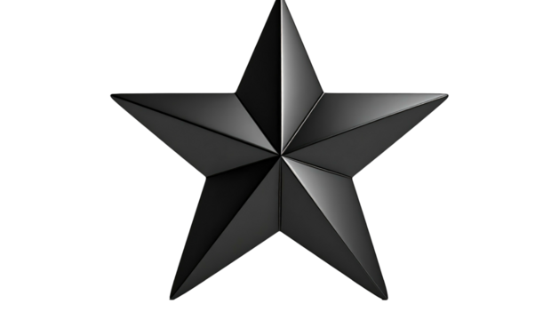 Centered black star with sharp, well-defined edges, presented against a stark black backdrop
