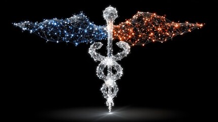 Digital Caduceus Symbol - A Modern Representation of Healthcare and Medicine.