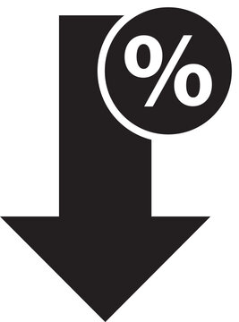 Percentage rate decrease icon on white background