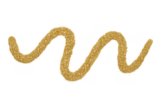 Golden glitter squiggle line creating a shiny sparkling wavy abstract decoration on transparent background