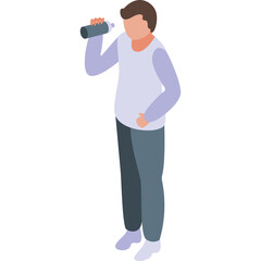 Man Standing Holding Water Bottle Taking a Drink Isolated on White Background Person Drinking Water Refreshment Healthy Lifestyle