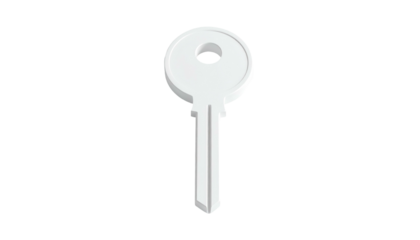 A minimalist, stylized white key with an oval head, shown against a stark black background