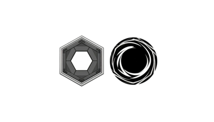 Hexagon graphic one solid, one swirl. Minimalistic, dark background.  Geometric and abstract