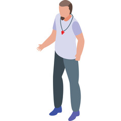 Man Standing With Red Pendant Necklace and Two Tone Pants Isolated on White Background