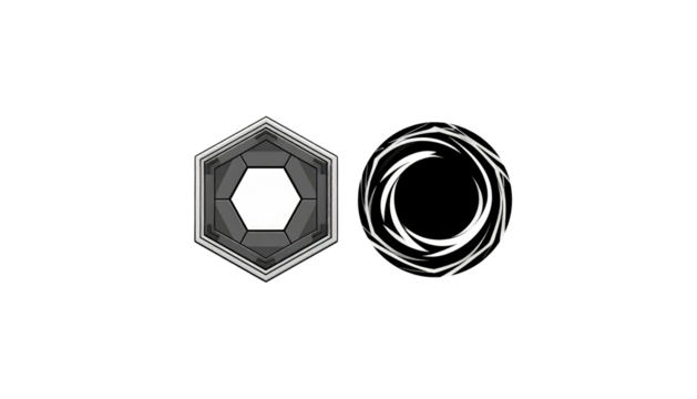 Hexagon graphic one solid, one swirl. Minimalistic, dark background.  Geometric and abstract - Powered by Adobe
