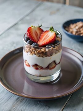 Layered parfait made with strawberry yogurt