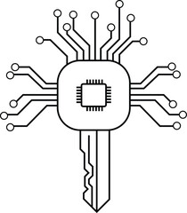 Digital Key Circuit Vector – Cybersecurity Technology Icon for Data and Encryption Design