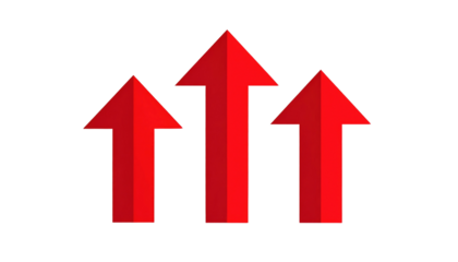 Three red arrows pointing upwards, with dark outline, on a solid black background