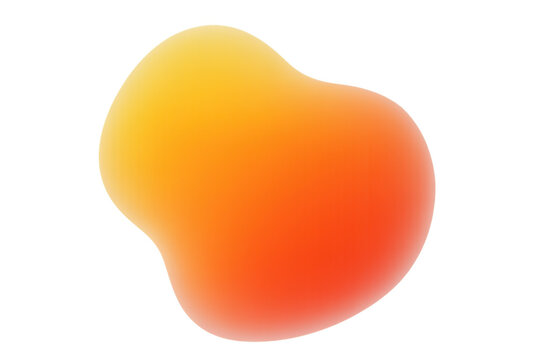 Abstract fluid gradient shape, vibrant orange and yellow color, soft organic effect, transparent background