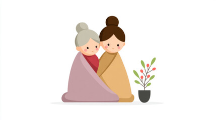 Obraz premium Warmth and friendship: two characters sharing a blanket in a cozy scene