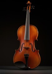 Fototapeta premium Elegant antique wooden violin resting alone, showcasing masterful craftsmanship and rich historical texture against a dark background ,orchestra ,fiddle ,musical instrument