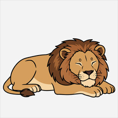 A cartoon lion lying down with its eyes closed on a solid white background.