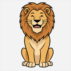 Cartoon lion with a cheerful expression sitting on a plain white background with a vibrant color scheme.