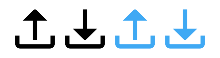 Fotobehang Beren Set of upload and download icons arrow symbol in black and blue outline styles. Perfect for data transfer, cloud storage, file sharing, transferring, saving, app interfaces, and modern digital designs  © icons gate