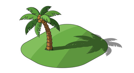 Tropical paradise island with coconut tree and shadow on white background