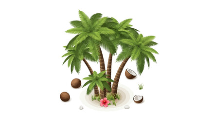 Tropical summer illustration with coconut palm trees and fresh coconuts