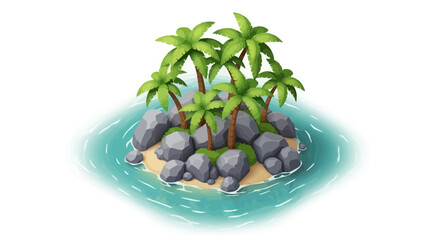 Serene tropical island illustration showcasing palm trees and calm turquoise water