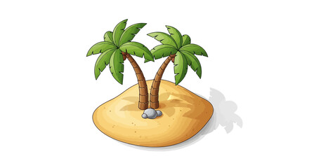 Tranquil Tropical Island Illustration with Palm Trees and Sandy Beach