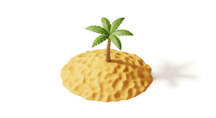 Tropical island illustration with a single palm tree and sandy beach