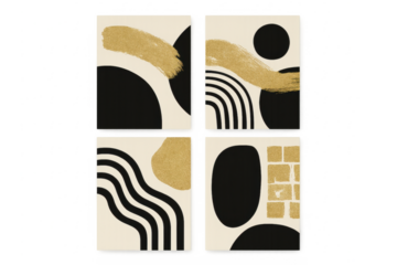 Set of abstract golden and black minimalist shapes