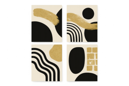 Set of abstract golden and black minimalist shapes