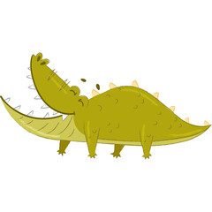 Cartoon Green Crocodile With Spiky Back And Open Mouth In A Playful Pose Isolated On White Background