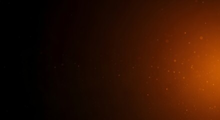 Heavy black smoke gradient transitioning into warm burnt-orange light, dust particles and soft bokeh highlights.