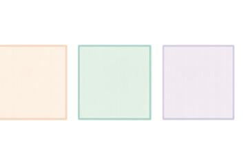 Three pastel colored blank squares with transparent background