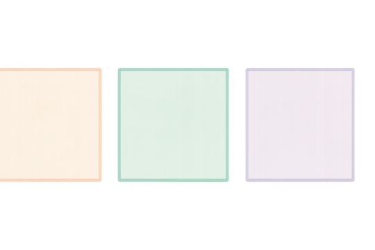 Three pastel colored blank squares with transparent background