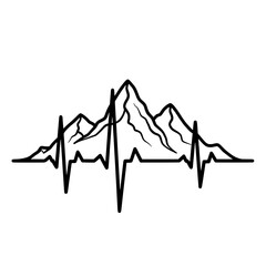 Mountain Heartbeat Line Art - Passion for Adventure and Nature Outdoors Concept