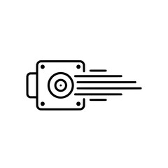 Icon of a camera lens with speed lines, representing photography and action