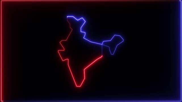 Indian map icon with a glowing blue neon effect on black background.