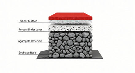 Cutaway diagram of semi-permeable playground asphalt system