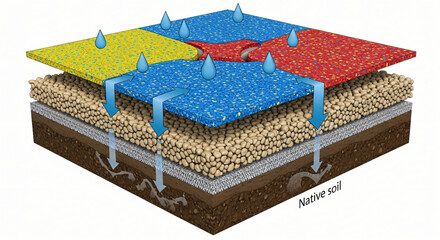 Educational 3d rendering of permeable playground floor system