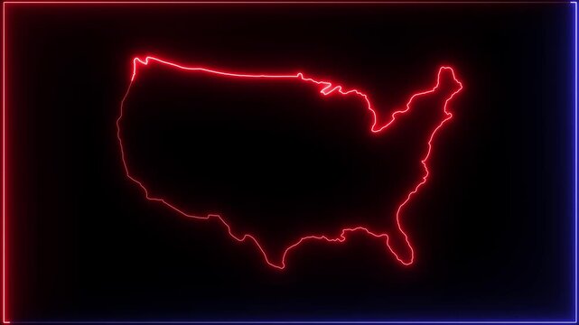 map of U.S.A with a blue glowing neon effect. Abstract technical USA map, of United States of America showing different states. Animated usa contiguous lower u.s. state neon map