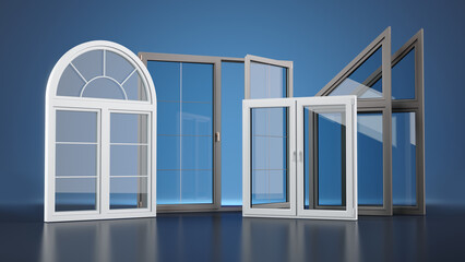 Windows Collection - dark blue background, 3D illustration © Studio Harmony