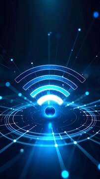 Futuristic digital data network and wireless connection animation, abstract background with connecting dots and lines, technology concept