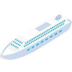 Modern White Cruise Ship with Blue Windows Floating on Water With White Background During Daytime