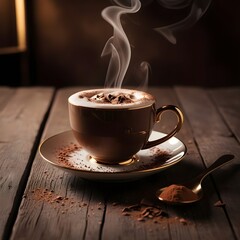 Steaming Hot Chocolate in a Golden-Rimmed Cup