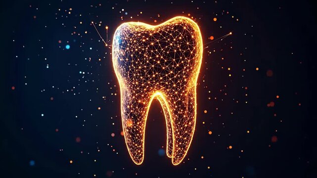 Stunning Digital Illustration of a Glowing Tooth with Particle Effects.
