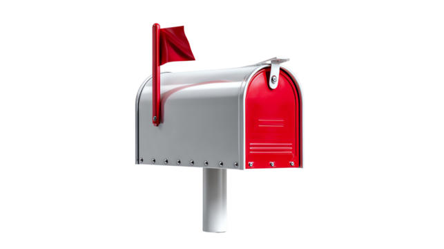 Mailbox: A classic American mailbox, the familiar symbol of communication and connection, stands proudly, awaiting letters and parcels in a bright red and silver design.
